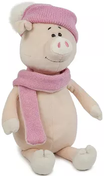 Мягкая игрушка Свинка Глаша в шапке и шарфе (28 см)