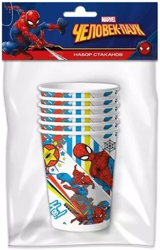 Набор бумажных стаканов Человек-Паук жёлтый (250 мл, 6 шт)