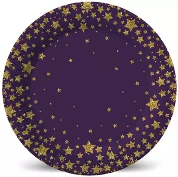 Набор бумажных тарелок Звёзды на чёрном 2 (230 мм, 6 шт)