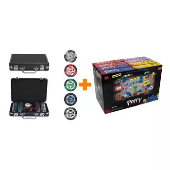 Набор для покера Black Stars 200 фишек + Конструктор Huggy Wuggy 33 детали Набор