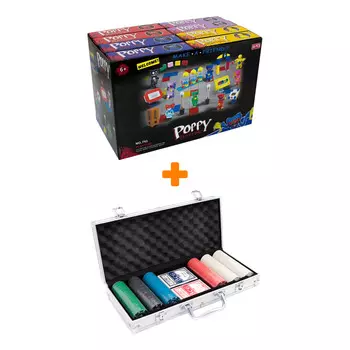 Набор для покера Фабрика покера 300 фишек с номиналом в алюминиевом кейсе + Конструктор Huggy Wuggy 33 детали в ассортименте Набор