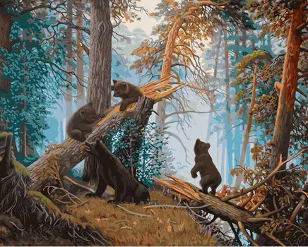 Набор для творчества Картины по номерам с красками №09: Утро в сосновом лесу (40х50 см)