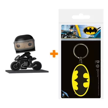 Набор фигурка The Batman Selina Kyle On Motorcycle + брелок Batman Symbol