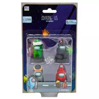 Набор фигурок-штампов Among Us: Герой в зелёной шапке – Серия 3 в блистере (4 шт) (AU5330C)