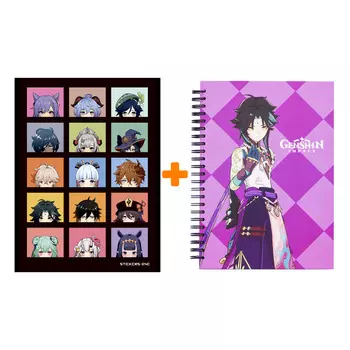Набор Genshin Impact стикерпак + скетчбук