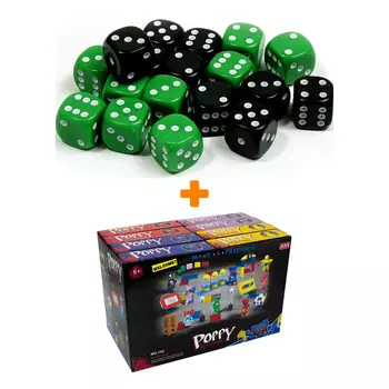 Набор кубиков Симпл 12мм 18шт черный, зеленый + Конструктор Huggy Wuggy 33 детали Набор