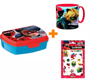 Набор Леди Баг и Супер-Кот (ланч-бокс, кружка, наклейки)