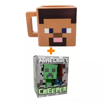 Набор Minecraft фигурка Creeper + кружка Steve
