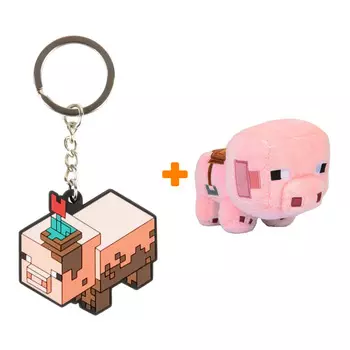 Набор Minecraft мягкая игрушка Saddled Pig + брелок