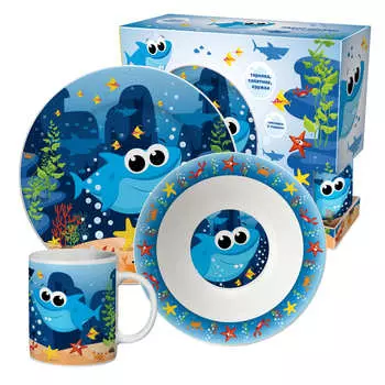 Набор посуды Акулёнок (фарфор, 3 предмета)