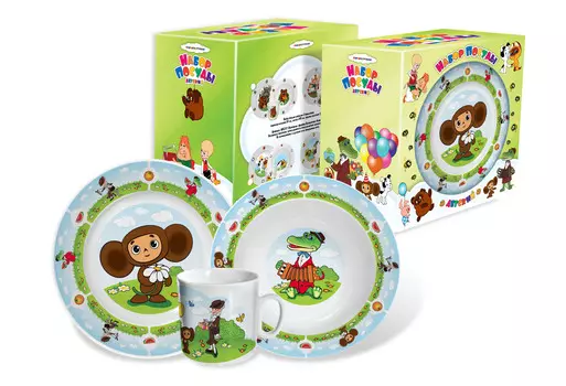 Набор посуды Чебурашка и крокодил Гена