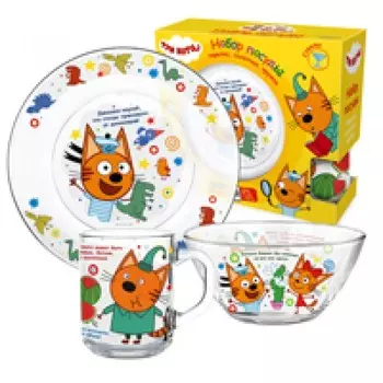 Набор посуды Три кота: Интересные факты (3 предмета / стекло)