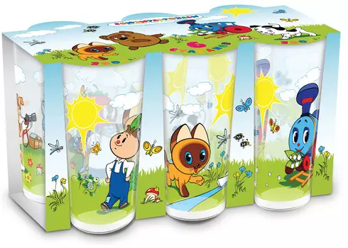 Набор стаканов Чиполлино, Паровозик из Ромашково, Котенок по имени Гав (3 шт)