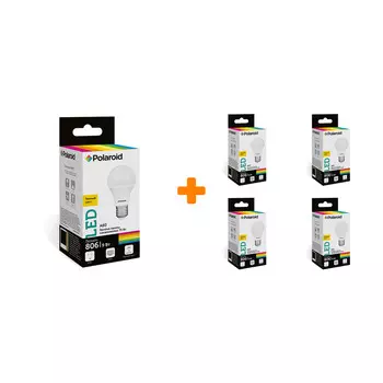Набор светодиодных лампочек Polaroid 220V A60 9W 3000K E27 806lm, 5шт