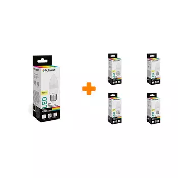 Набор светодиодных лампочек Polaroid 220V C37 5,5W 4000K E27 470lm, 5шт