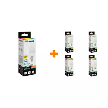 Набор светодиодных лампочек Polaroid 220V C37 8W 3000K E14 650lm, 5шт