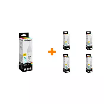 Набор светодиодных лампочек Polaroid 220V C37S 5,5W 3000K E14 470lm, 5шт
