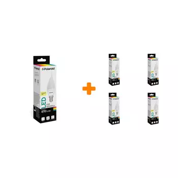 Набор светодиодных лампочек Polaroid 220V C37S 5,5W 4000K E14 470lm, 5шт