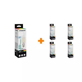 Набор светодиодных лампочек Polaroid 220V C37S FIL 4W 6500K E14 470lm, 5шт