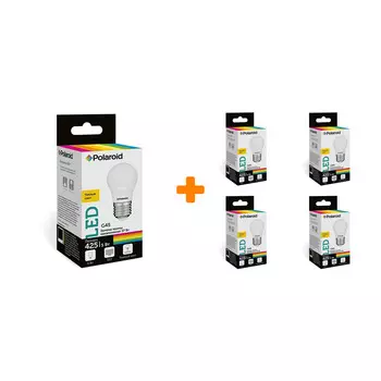 Набор светодиодных лампочек Polaroid 220V G45 5W 3000K E27 425lm, 5шт