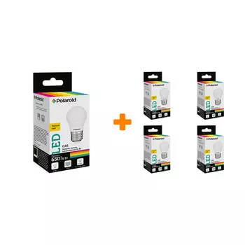 Набор светодиодных лампочек Polaroid 220V G45 8W 3000K E27 650lm, 5шт