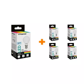 Набор светодиодных лампочек Polaroid 220V G45 8W 6500K E14 650lm, 5шт