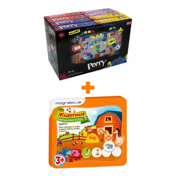 Настольная игра Познаём мир Животные магнитная арт. POL- 009 + Конструктор Huggy Wuggy 33 детали Набор