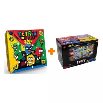 Настольная игра Весёлая логика / Tetris IQ Battle 3в1 + Конструктор Huggy Wuggy 33 детали Набор