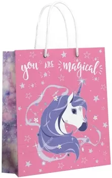 Пакет Единорог подарочный большой розовый (335 x 406 x 155 мм)