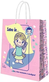 Пакет Love is подарочный большой мятный с розовым (220 x 310 x 100 мм)