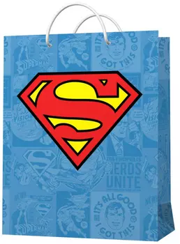 Пакет подарочный Superman Логотип (большой) (голубой)