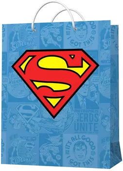 Пакет подарочный Superman Логотип (большой) (голубой )