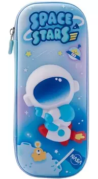 Пенал школьный со сквишем Space Stars: Космонавт на ракете (голубой)