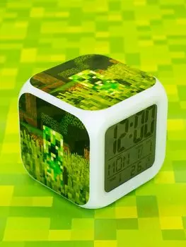 Пиксельные часы-будильник Minecraft – Крипер с подсветкой №2
