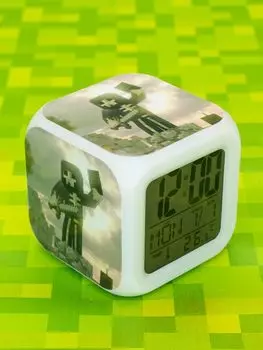 Пиксельные часы-будильник Minecraft – Скелет с подсветкой