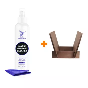 Подставка для LP RECORD PRO открытая дерево + Спрей для очистки LP с микрофиброй 250мл Набор