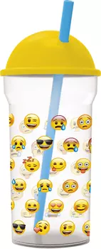 Стакан с соломинкой Эмодзи: Лица (крышка-полусфера) (460 мл)
