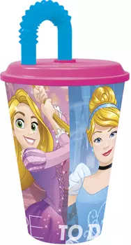 Стакан с соломинкой Принцессы: Дружные приключения (спортивный) (430 мл)