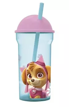 Стакан с соломинкой Щенячий патруль: Девочка – крышка-полусфера, прозрачный пластиковый (460 мл)