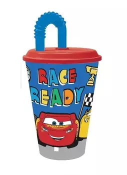 Стакан с соломинкой Тачки: Будет гонка! (пластиковый 430 мл)