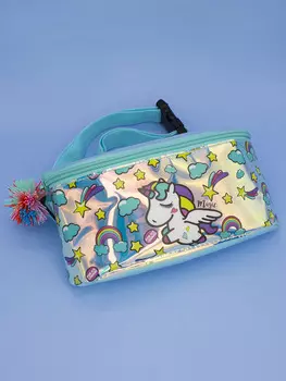 Сумка поясная с помпоном Единорог (морская волна)