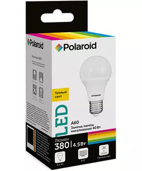 Светодиодная лампа Polaroid 220V A60 4,5W 3000K E27 380lm