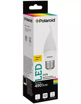 Светодиодная лампа Polaroid 220V C37S 6W 3000K E27 490lm