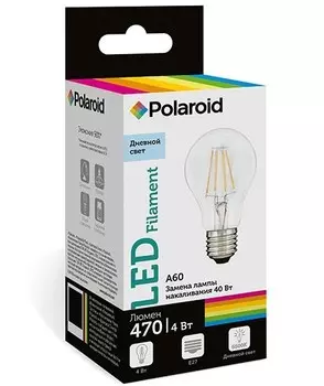 Светодиодная лампа Polaroid 220V FIL A60 4W 6500K E27 470lm
