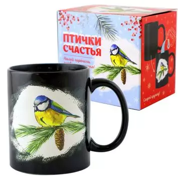 Термокружка Птицы: Синица (330 мл, фарфор)