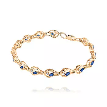 Браслет из красного золота 585 пробы с бриллиантом, сапфиром