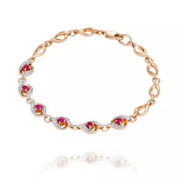 Браслет из красного золота 585 пробы с бриллиантом, рубином