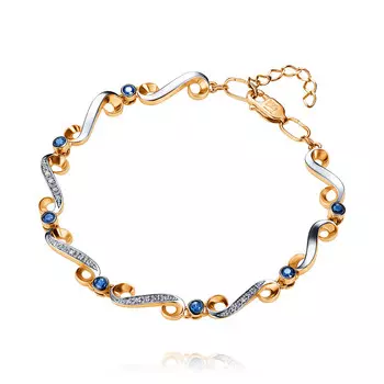 Браслет из красного золота 585 пробы с бриллиантом, сапфиром