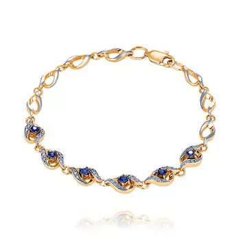 Браслет из красного золота 585 пробы с бриллиантом, сапфиром