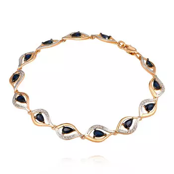 Браслет из красного золота 585 пробы с бриллиантом, сапфиром